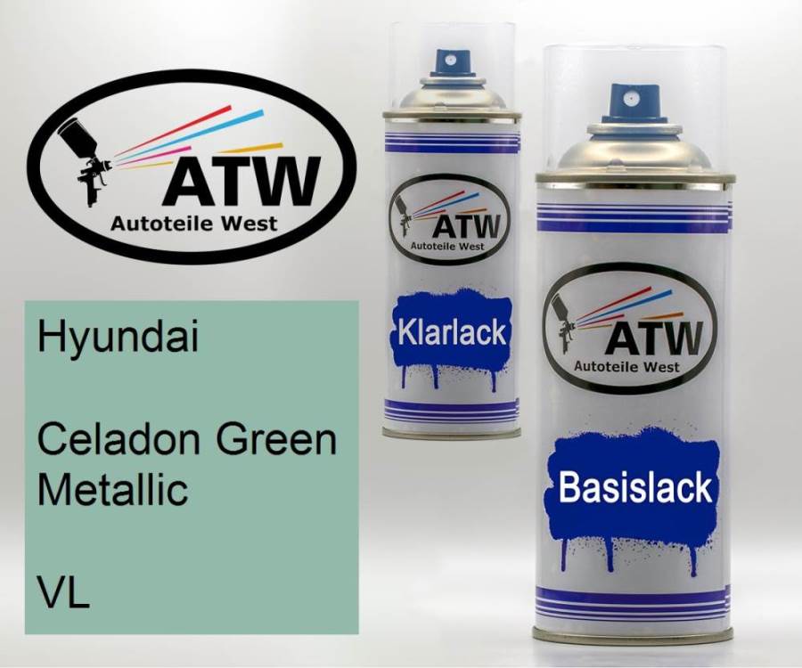 Hyundai, Celadon Green Metallic, VL: 400ml Sprühdose + 400ml Klarlack - Set, von ATW Autoteile West.